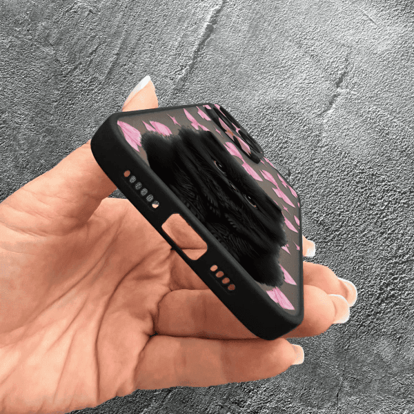Чехол для iPhone 15 Pro Max детский с защитой камеры с котиком и бантиками