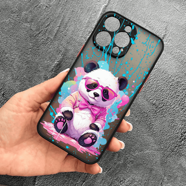Чохол для iPhone 15 Pro Max з захистом камери з пандою в окулярах