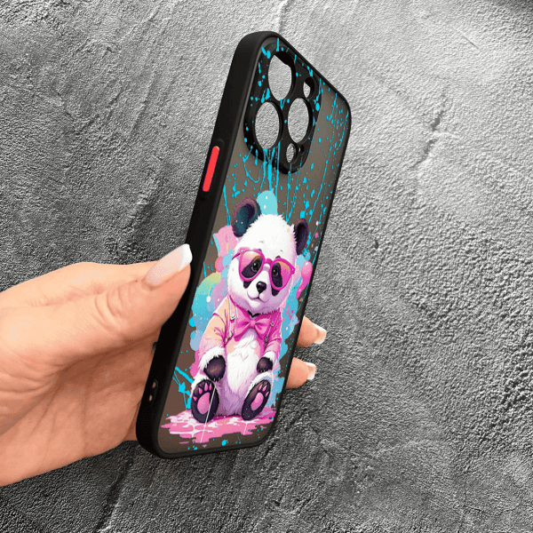 Чохол для iPhone 15 Pro Max з захистом камери з пандою в окулярах