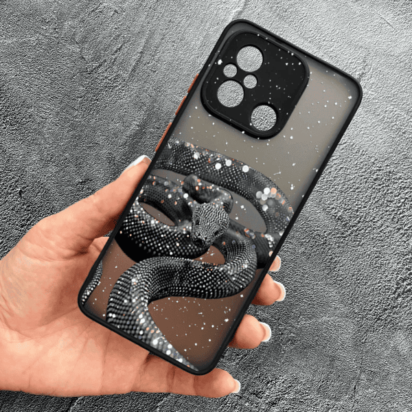 Чохол для Xiaomi Redmi 12C з захистом камери зі змією з блискітками