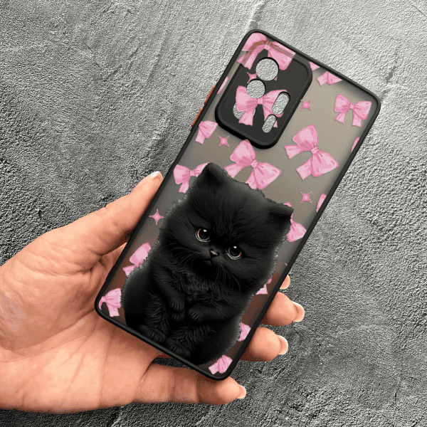 Чехол для Xiaomi 11T / 11T Pro с защитой камеры детский с котиком и бантиками