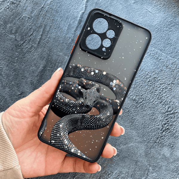 Чохол для Xiaomi Redmi Note 12 4G з захистом камери зі змією з блискітками