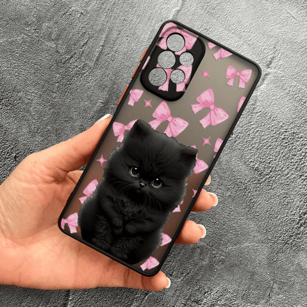 Чехол для Samsung Galaxy A33 с защитой камеры детский с котиком и бантиками