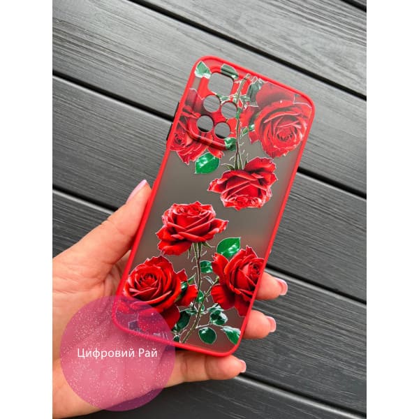 Чохол для Xiaomi Redmi Note 11 Pro Plus 5G з захистом камери з квітами троянди червоні з червоним бортиком