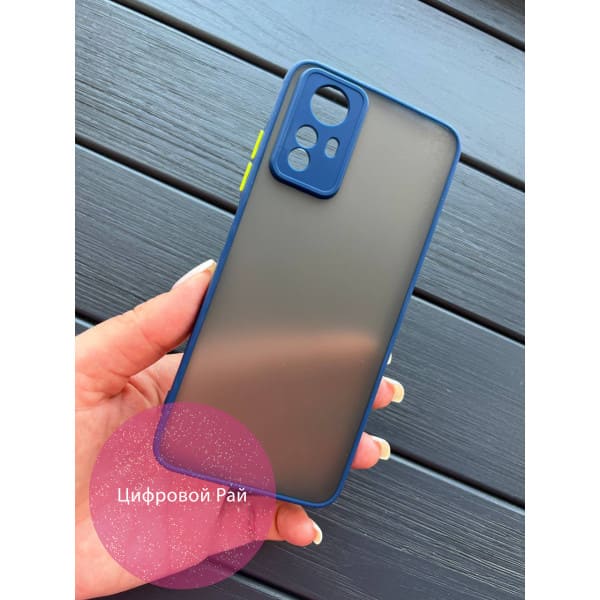 Чехол для Xiaomi 12 / 12x / 12s с защитой камеры матовый пластик без дизайна синий бортик