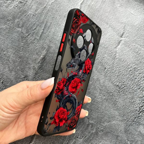 Чохол для Xiaomi Redmi 14C / Xiaomi Poco C75 з захистом камери з змією в квітах