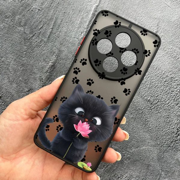 Чехол для Xiaomi Redmi 14C / Xiaomi Poco C75 детский с защитой камеры с котом и цветком