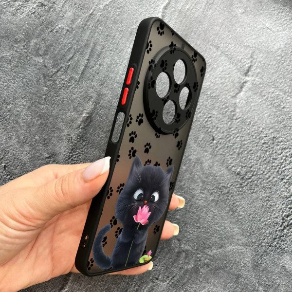 Чехол для Xiaomi Redmi 14C / Xiaomi Poco C75 детский с защитой камеры с котом и цветком