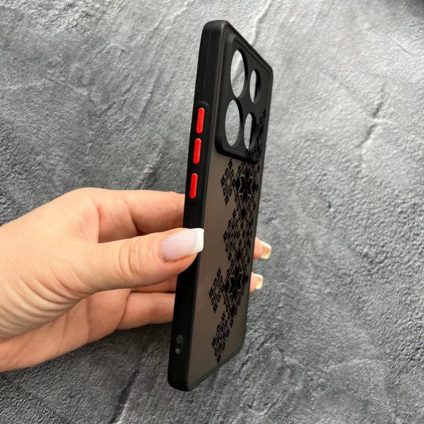 Чехол для Infinix Note 40 4G с защитой камеры с вышиванкой черная украинская