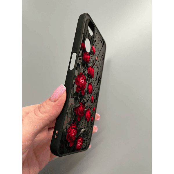 Чехол для Oppo A38 / A18 с защитой камеры с цветами красные пионы маленькие