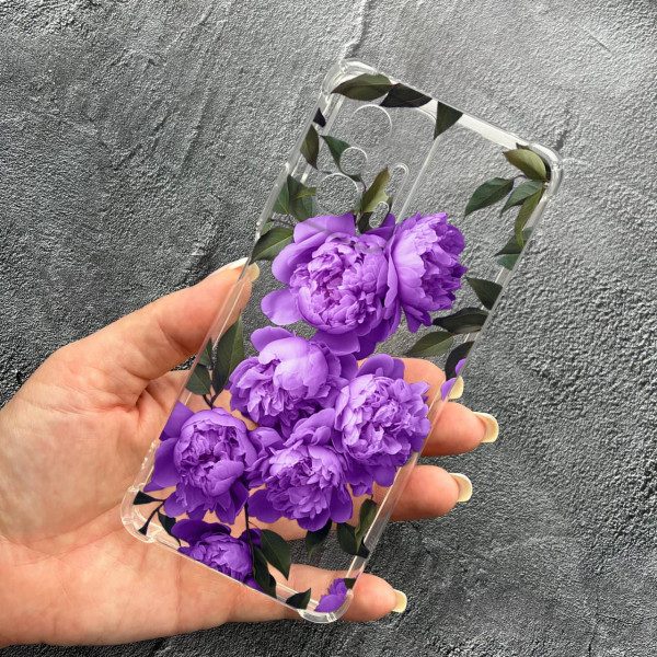 Чохол для Xiaomi 11T / 11T Pro з захистом камери з квітами бузкові півонії протиударний прозорий силіконовий чохол