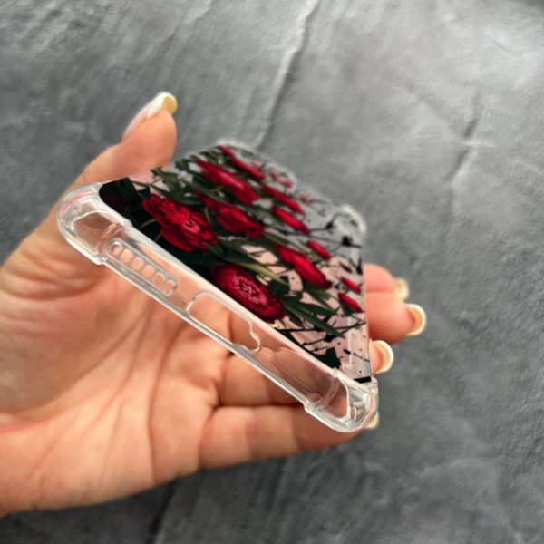 Чехол для Xiaomi 11T / 11T Pro с защитой камеры с цветами красные пионы маленькие противоударный прозрачный силиконовый чехол