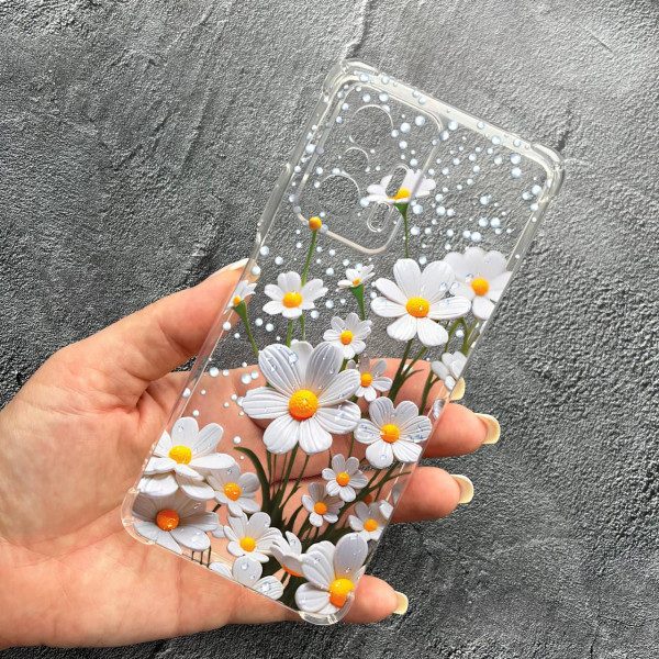 Чохол для Xiaomi 11T / 11T Pro з захистом камери з квітами ромашки білі протиударний прозорий силіконовий чохол