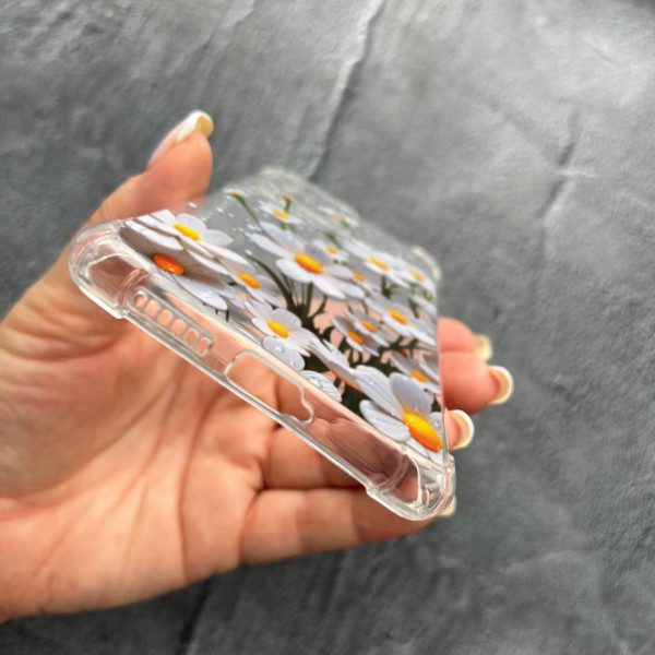 Чехол для Xiaomi 11T / 11T Pro с защитой камеры с цветами ромашки белые противоударный прозрачный силиконовый чехол