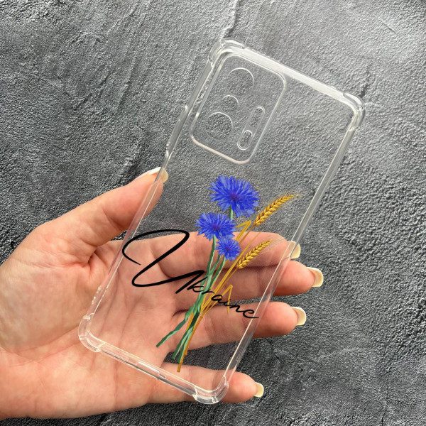 Чехол для Xiaomi 11T / 11T Pro с защитой камеры патриотический с волошкой противоударный прозрачный силиконовый чехол