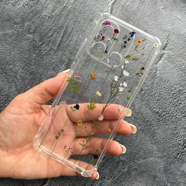 Чохол для Xiaomi Redmi 12C з захистом камери з квітами ліани протиударний прозорий силіконовий чохол