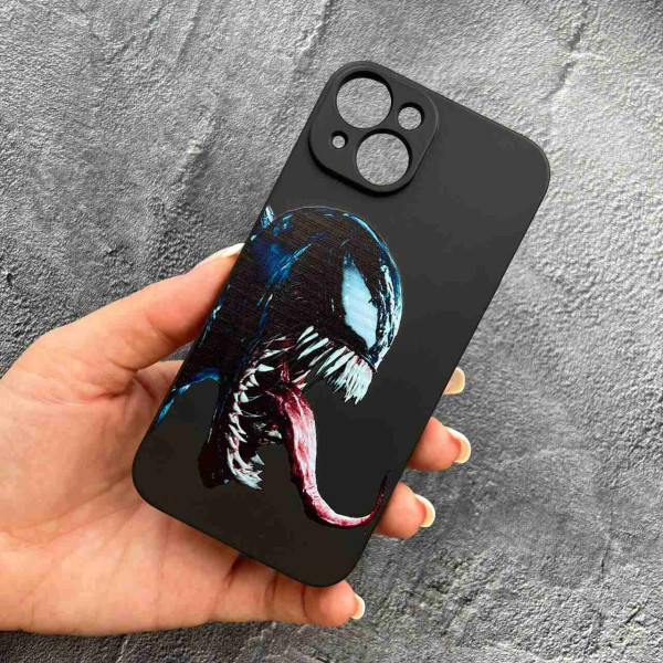 Чохол для iPhone 14 з захистом камери чорний матовий силікон з Веном 