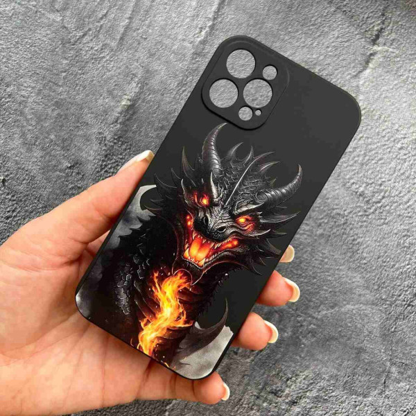 Чохол для IPhone 12 Pro з захистом камери чорний матовий силікон з Драконом