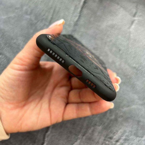 Чехол для iPhone 11 Pro Max с защитой камеры черный матовый силикон с масонским глазом с покрытием лака