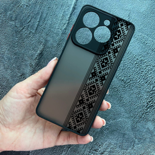 Чохол для Infinix Hot 40 / Hot 40 Pro з захистом камери з вишиванкою чорна оригінальна