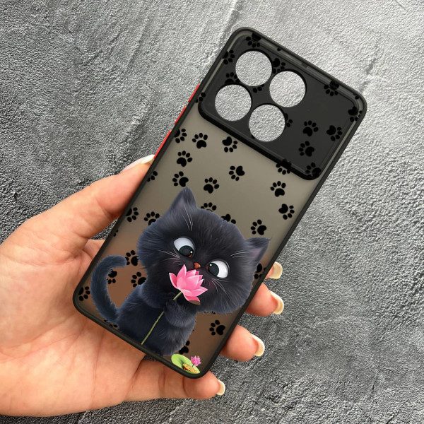 Чехол для Xiaomi Poco X6 Pro 5G с защитой камеры детский с котом и цветком