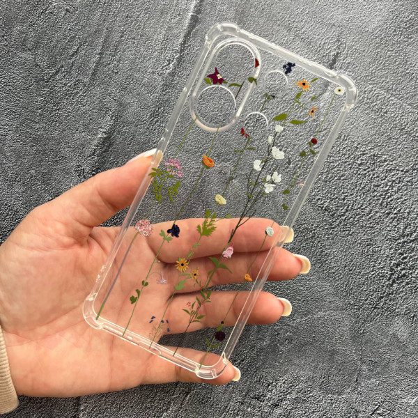 Чохол для Xiaomi Redmi Note 13 4G з захистом камери з квітами ліани протиударний прозорий силіконовий чохол