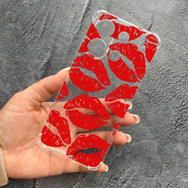 Чохол для Xiaomi Redmi Note 13 4G з захистом камери з червоними губами протиударний прозорий силіконовий чохол