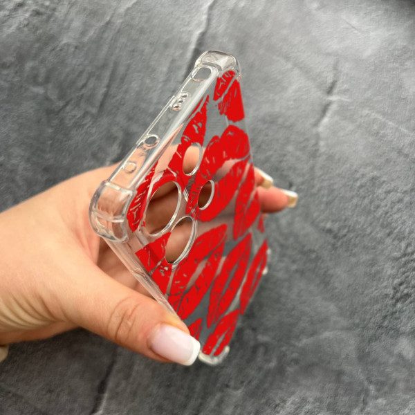 Чохол для Xiaomi Redmi Note 13 4G з захистом камери з червоними губами протиударний прозорий силіконовий чохол