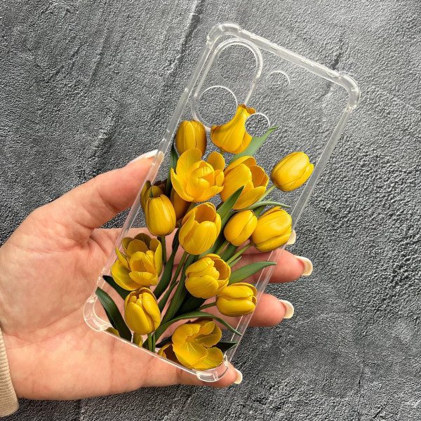Чохол для Xiaomi Redmi Note 13 4G з захистом камери з квітами жовті тюльпани протиударний прозорий силіконовий чохол