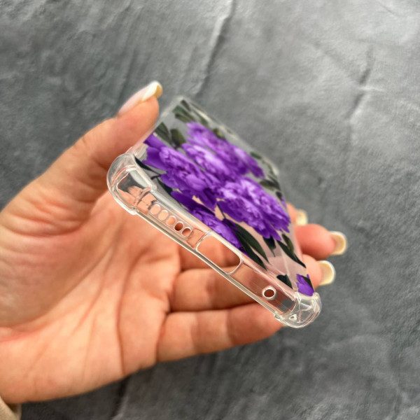 Чехол для Xiaomi Poco M4 Pro 4G с защитой камеры с цветами лавандовые пионы противоударный прозрачный силиконовый чехол