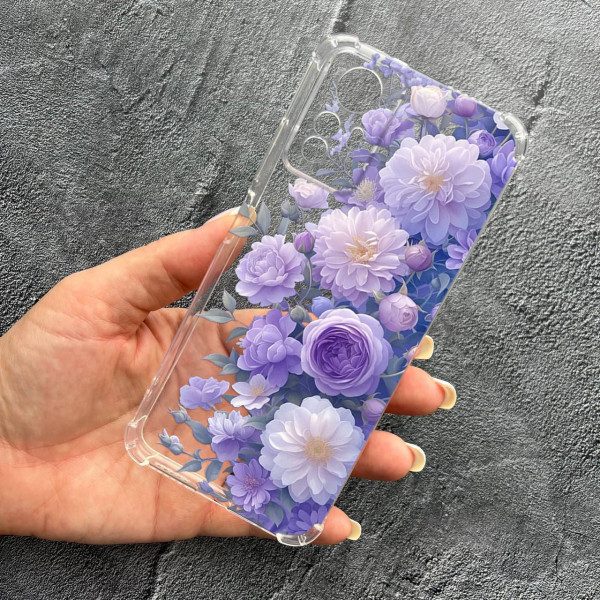 Чохол для Xiaomi 12 Lite з захистом камери з квітами бузкові півонії ніжні протиударний прозорий силіконовий чохол
