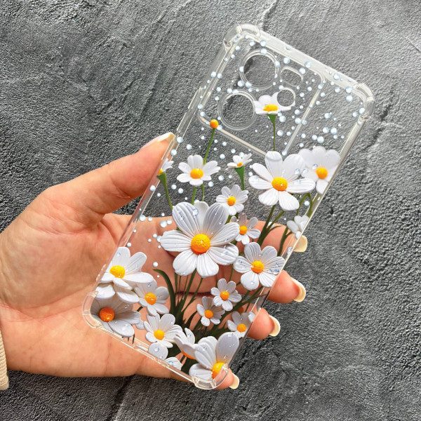Чохол для Xiaomi 13T / 13T Pro з захистом камери з квітами ромашки білі протиударний прозорий силіконовий чохол