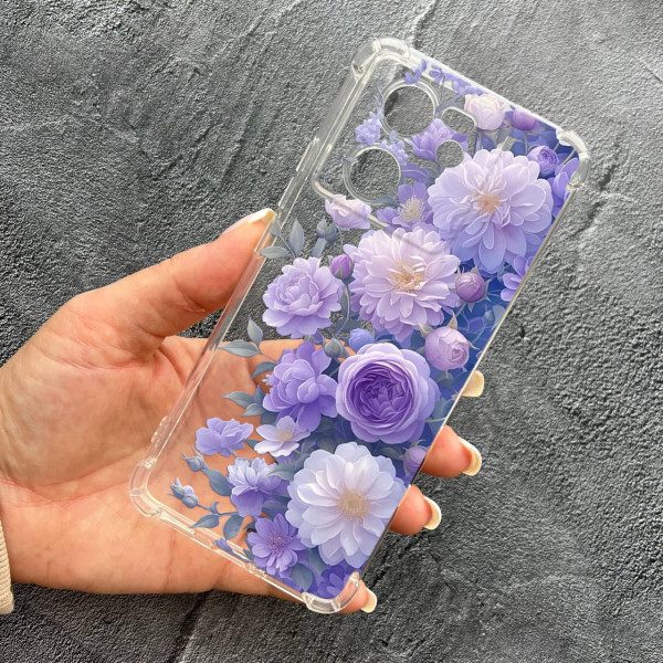 Чохол для Xiaomi 13T / 13T Pro з захистом камери з квітами бузкові півонії ніжні протиударний прозорий силіконовий чохол