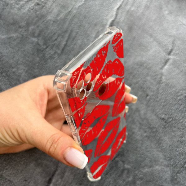 Чехол для Xiaomi Redmi 10A / Redmi 9C с защитой камеры с красными губами противоударный прозрачный силиконовый чехол