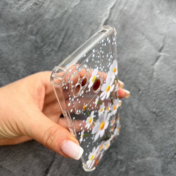 Чохол для Xiaomi Redmi 10A / Redmi 9C з захистом камери з квітами ромашки білі протиударний прозорий силіконовий чохол