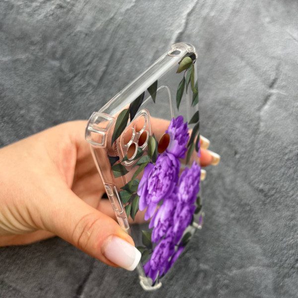 Чохол для Xiaomi Redmi 10A / Redmi 9C з захистом камери з квітами бузкові півонії протиударний прозорий силіконовий чохол