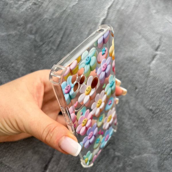 Чехол для Xiaomi Redmi 10A / Redmi 9C с защитой камеры детский с цветами и смайликами противоударный прозрачный силиконовый чехол