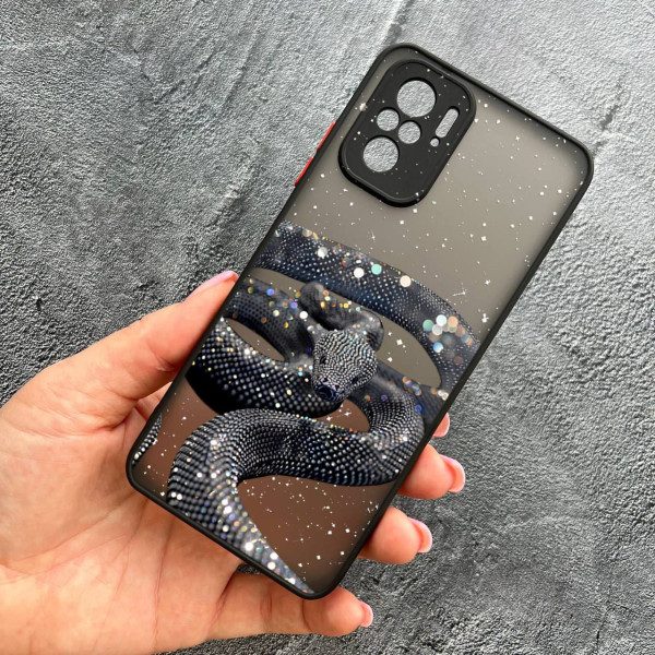 Чохол для Xiaomi Redmi Note 10 4G / Note 10s / Xiaomi Poco M5s з захистом камери зі змією з блискітками