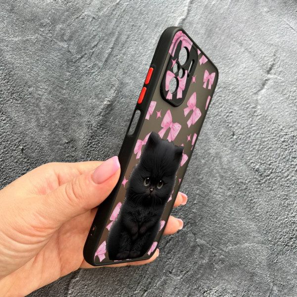 Чехол для Xiaomi Redmi Note 10 4G / Note 10s / Xiaomi Poco M5s с защитой камеры детский с котом и бантиками
