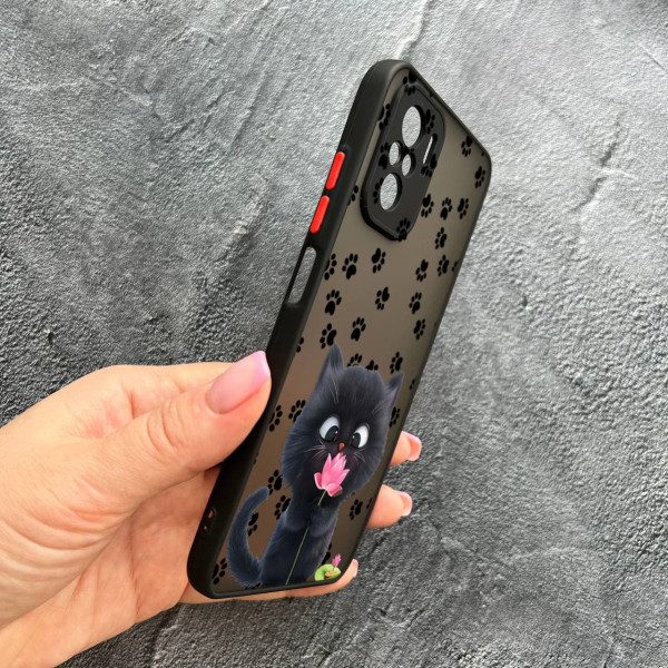 Чехол для Xiaomi Redmi Note 10 4G / Note 10s / Xiaomi Poco M5s с защитой камеры детский с котом и цветком