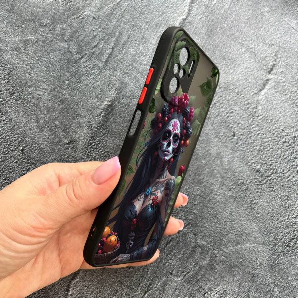 Чохол для Xiaomi Redmi Note 10 4G / Note 10s / Xiaomi Poco M5s з захистом камери дівчина Санта-Муерте та листями