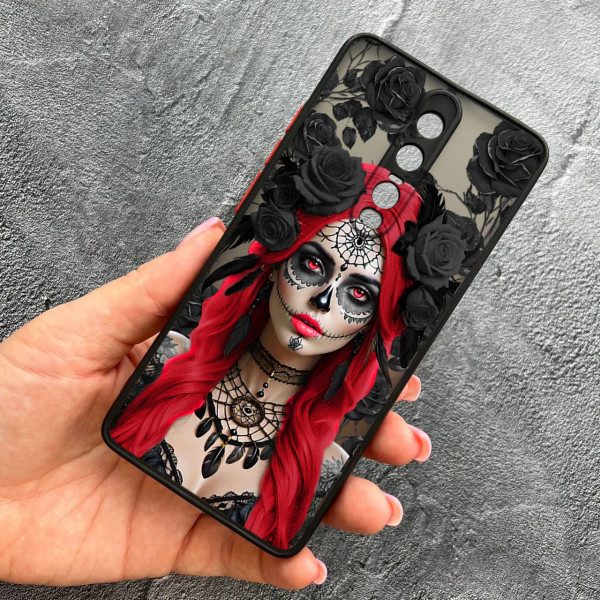 Чехол для Xiaomi Mi 9T / Mi 9T Pro / Redmi K20 / K20 Pro с защитой камеры девушка Санта-Муэрте в розах
