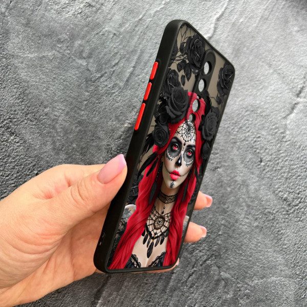 Чехол для Xiaomi Mi 9T / Mi 9T Pro / Redmi K20 / K20 Pro с защитой камеры девушка Санта-Муэрте в розах