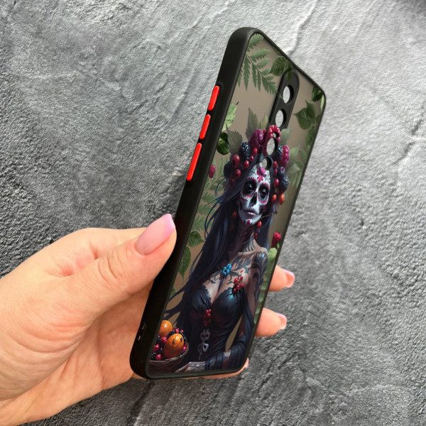 Чехол для Xiaomi Mi 9T / Mi 9T Pro / Redmi K20 / K20 Pro с защитой камеры девушка Санта-Муэрте и листьями