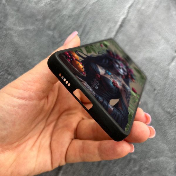 Чехол для Xiaomi Mi 9T / Mi 9T Pro / Redmi K20 / K20 Pro с защитой камеры девушка Санта-Муэрте и листьями