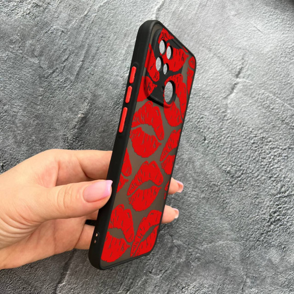 Чохол для Xiaomi Redmi 10С / Xiaomi Poco C40 із захистом камери з червоними губами