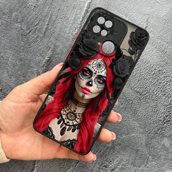 Чохол для Xiaomi Redmi 10С / Xiaomi Poco C40 із захистом камери дівчина Санта-Муерте у трояндах