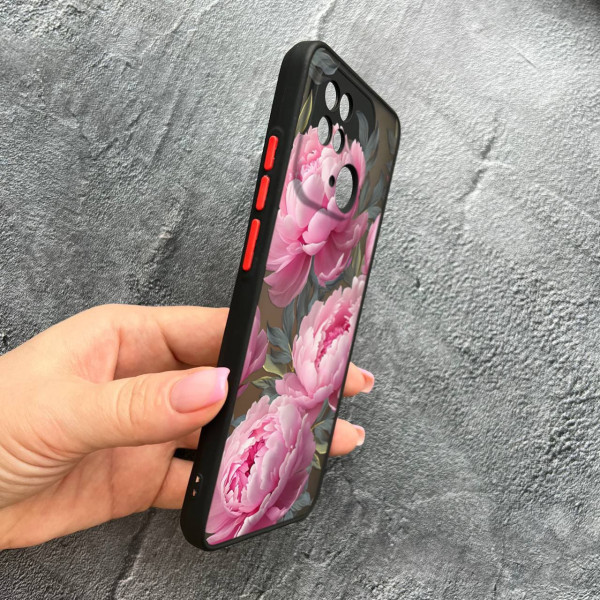 Чохол для Xiaomi Redmi 10С / Xiaomi Poco C40 із захистом камери з квітами півоніями крупними