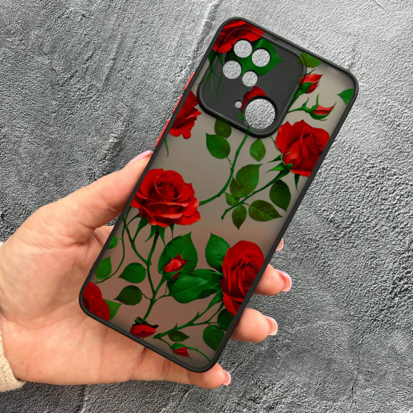 Чохол для Xiaomi Redmi 10С / Xiaomi Poco C40 із захистом камери з квітами червоні троянди