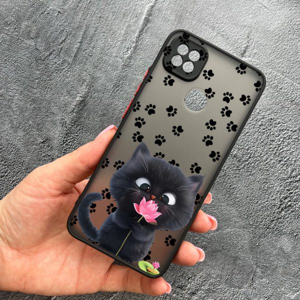 Чехол для Xiaomi Redmi 10A / Redmi 9C с защитой камеры детский с котом и цветком